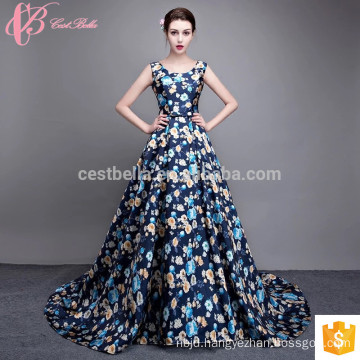 Showy-colored Florist Printed Floor-Length Sleeveless Women Guangzhou Evening Dress 2017